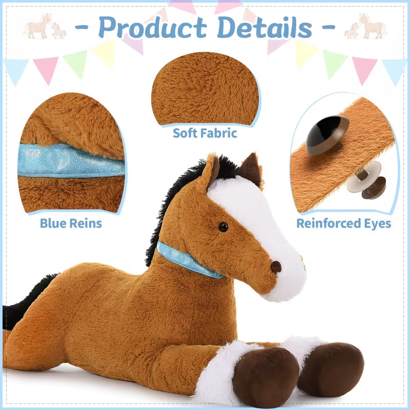 Morismos 4Ft Darkbrown Horse Stuffed Animals, 47Inches Realistic Stuffed Pony