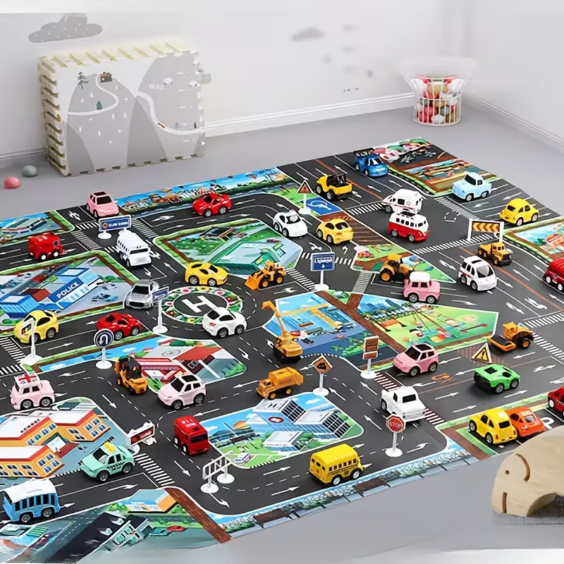 City Traffic Play Mat, Fantasy Traffic Parking Lot Map, Parking Set