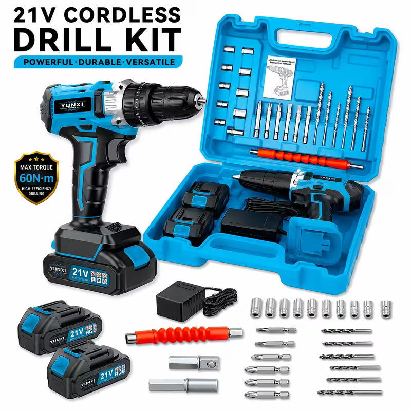 21V Cordless Drill/Driver Set, Featuring One Or Two Rechargeable Batteries, Variable Speed Control