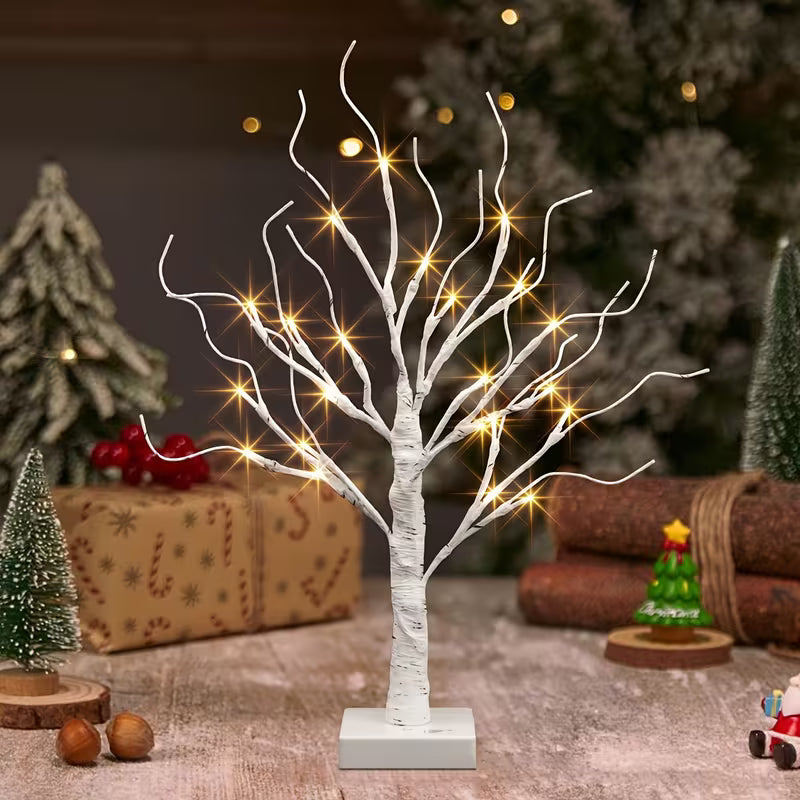 LED Illuminated Birch Tree Light, 3-Section Battery Box/USB Dual-Powered (Batteries Not Included)