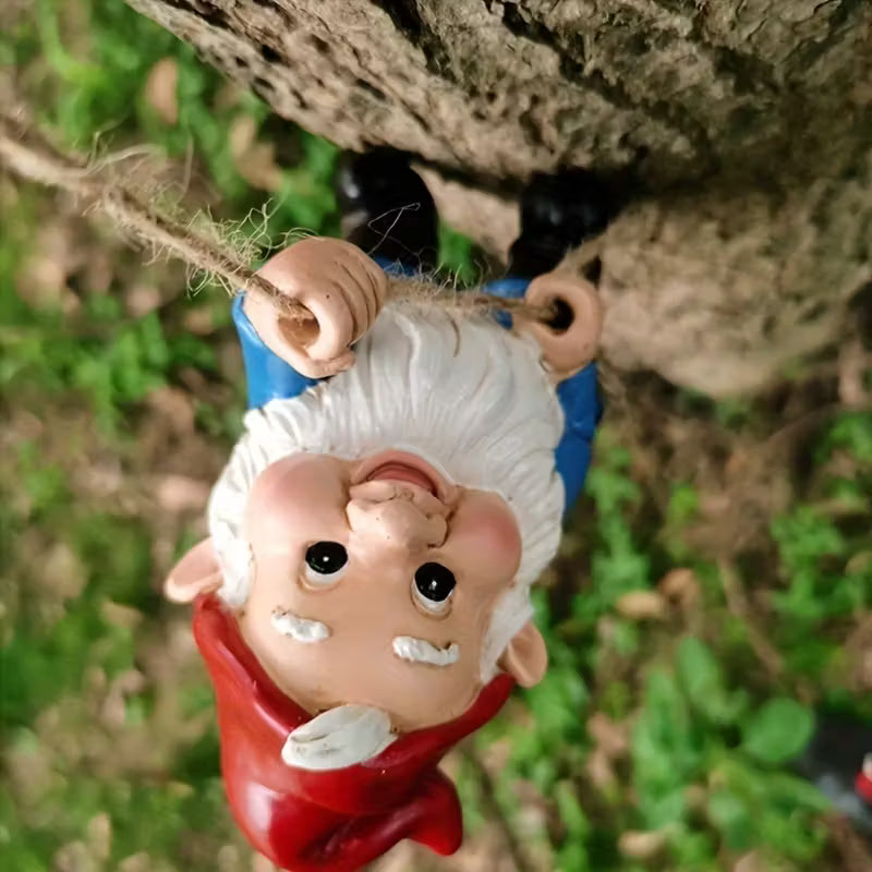 2pcs Whimsical Gnome Climbing Statues for Trees - Outdoor Garden & Patio Wall Decor, Resin