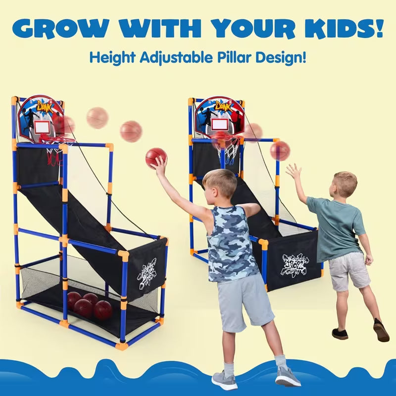 Arcade Basketball Game Set with 4 Balls and Hoop for Kids 3+