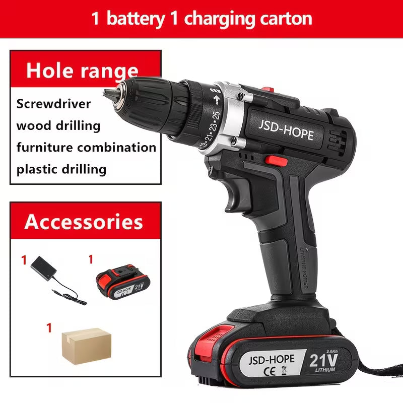 21V Drill with Adjustable Speed And Torque, 100Mm Chuck, Ideal for Drilling And Screw Adjustments