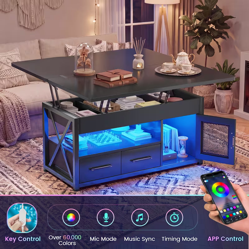 39.4" Lift Top Coffee Table, Black