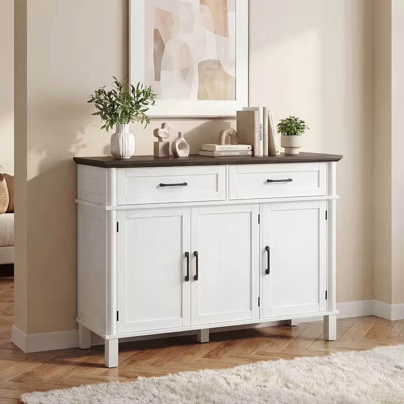 Farmhouse 48 Inch Buffet Cabinet with Storage, 48 Inch Sideboard with 2 Drawers And 3 Doors