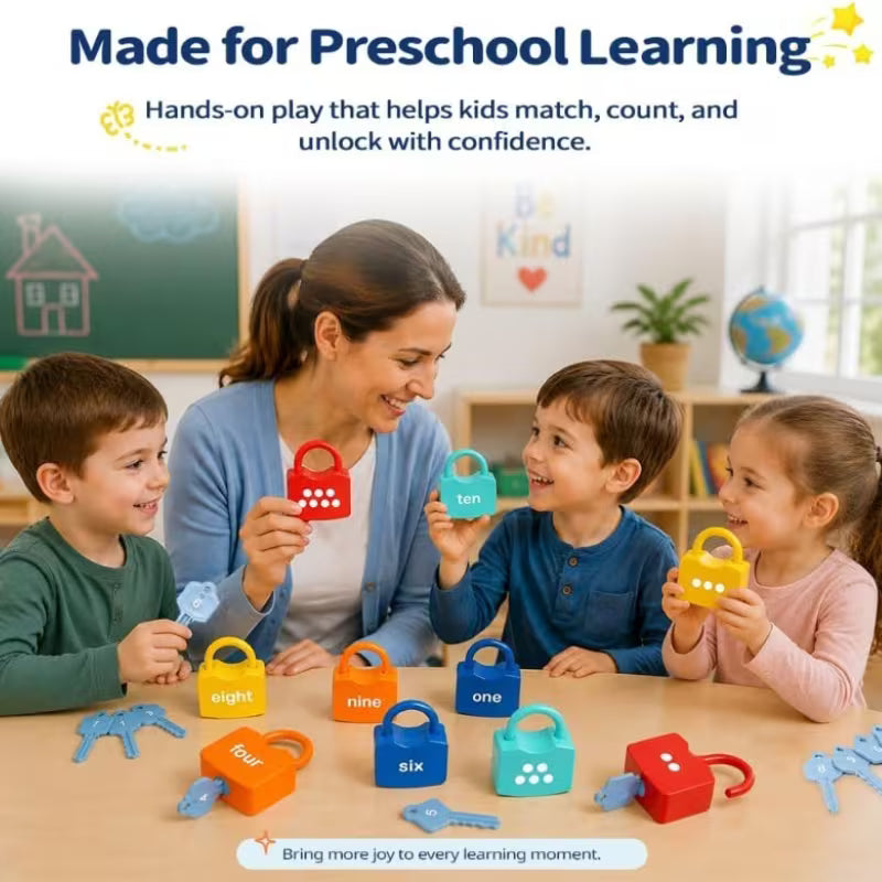 Number Learning Locks with Keys • 123 Dots Numbers Matching and Counting