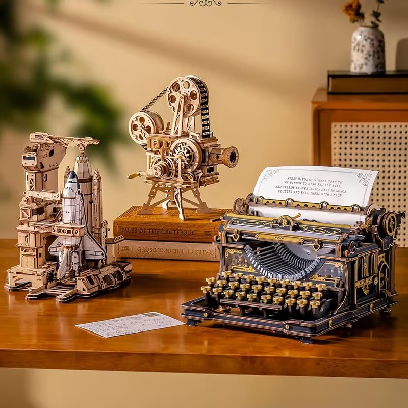 ROBOTIME 3D Wooden Mechanical Typewriter Model Building Kit