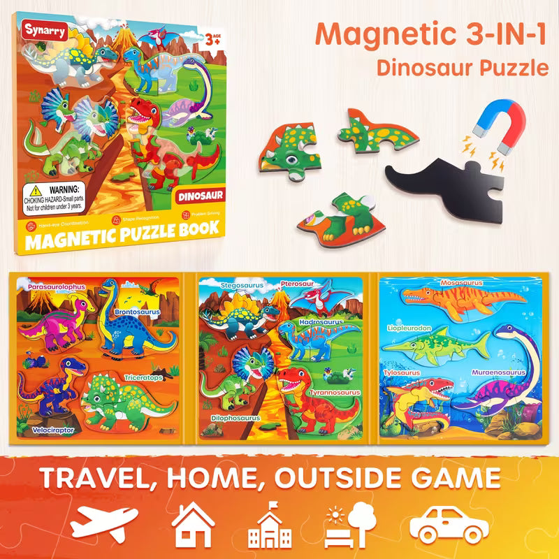 Magnetic Dinosaur Puzzle Book for Kids Ages 3+ 3-in-1