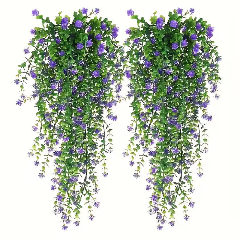 3pcs Artificial Hanging Vines with Purple Flowers & Green Leaves - Durable Plastic