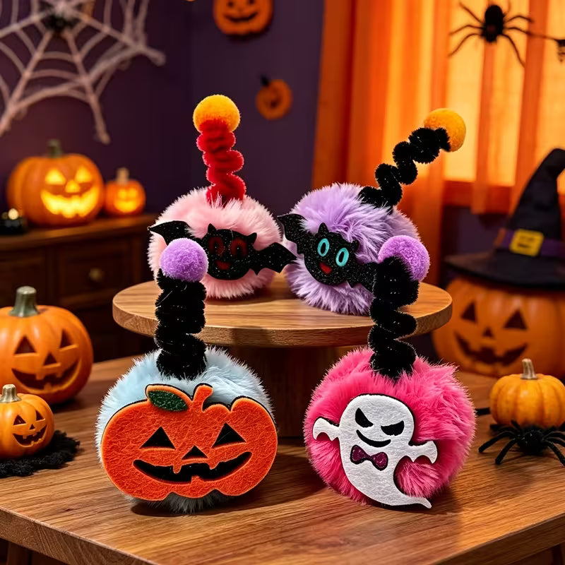 Halloween Colorful Spring Pom Pom Cat Teaser Toys, Self-Play Boredom, Random Color