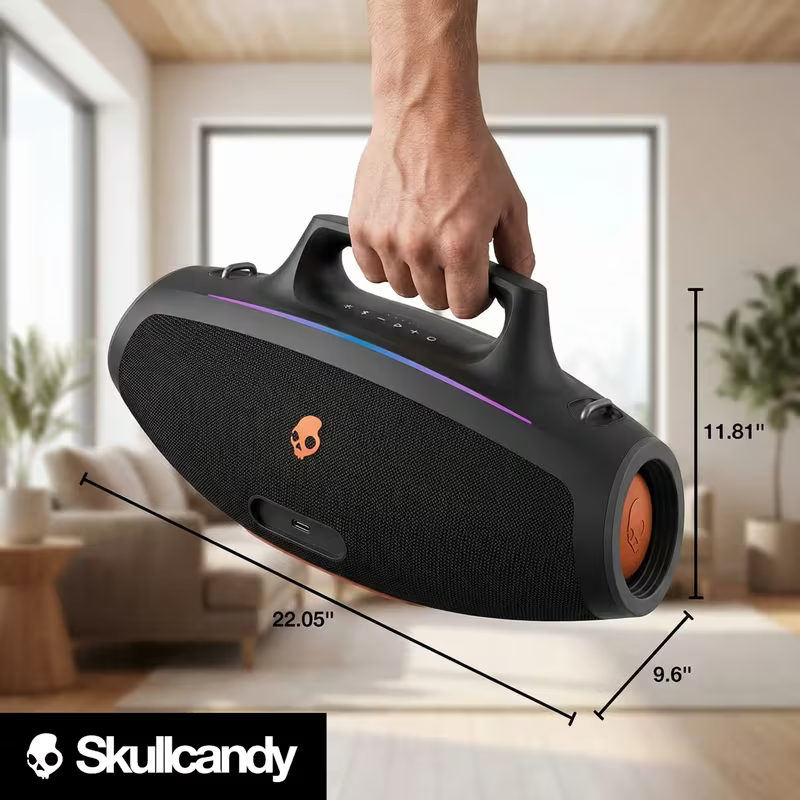 Skullcandy Barrel Bluetooth Boombox Speaker – Water-Resistant Wireless Portable Speaker, Black