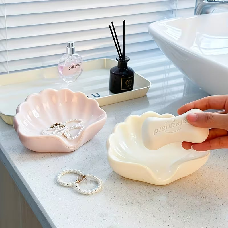 Set of 2 Nordic Style Seashell Soap Trays, Bathroom Soap Storage Box, Multifunctional Cosmetic
