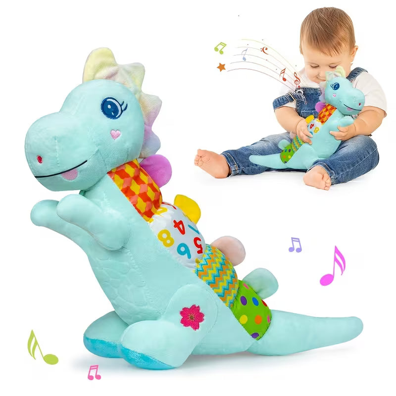 Baby Musical Plush Stuffed Pink Dinosaur Toy with Texture
