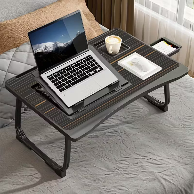 Portable Laptop Bed Table with Cup Holder, Multifunctional Tray Holder with Tablet Card Slot