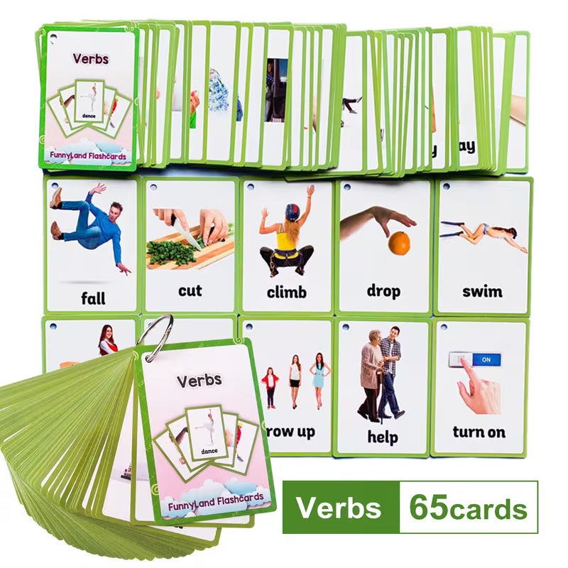 Verbs Adjectives English Flash Cards Kids Pocket Card Learning Toys