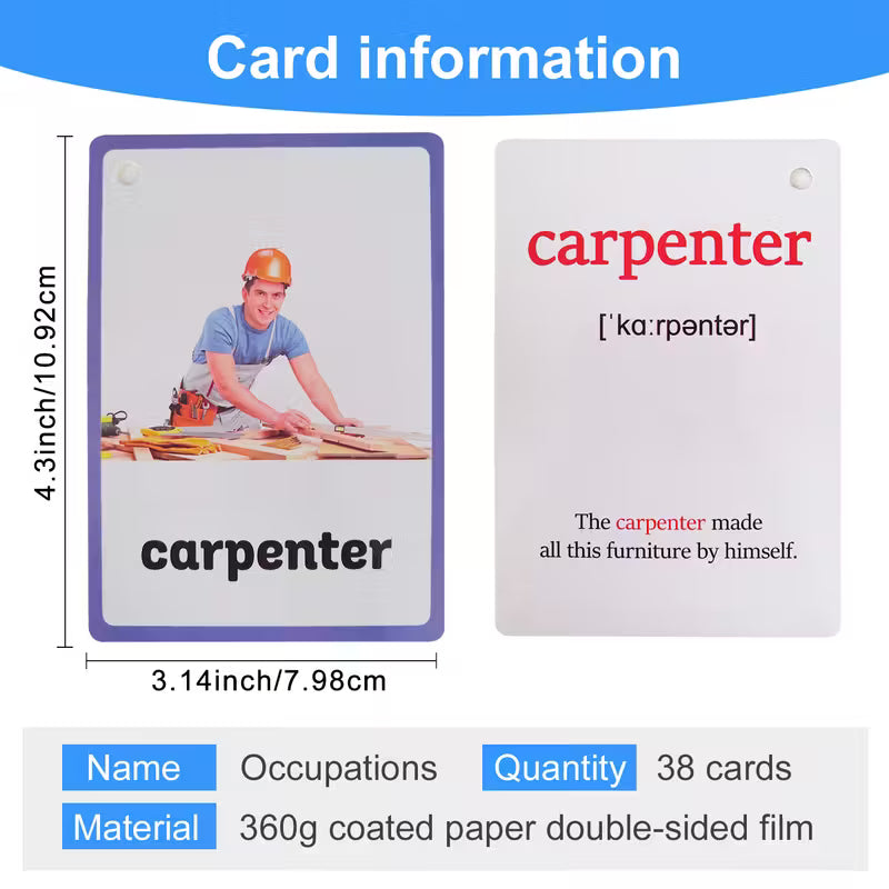 38-Piece Flashcard Set for Kids Featuring Occupations