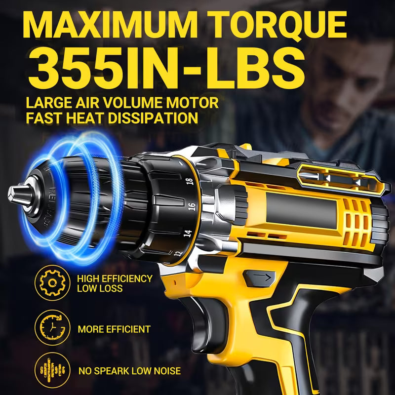 21V Home Multi-Purpose Cordless Drill Tool Set - Rechargeable Cordless Drill Toolbox Set