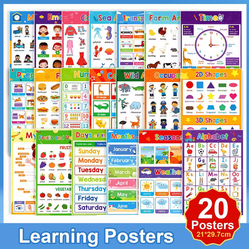 Print Painting English Learning Poster Set Words Flashcards Educational