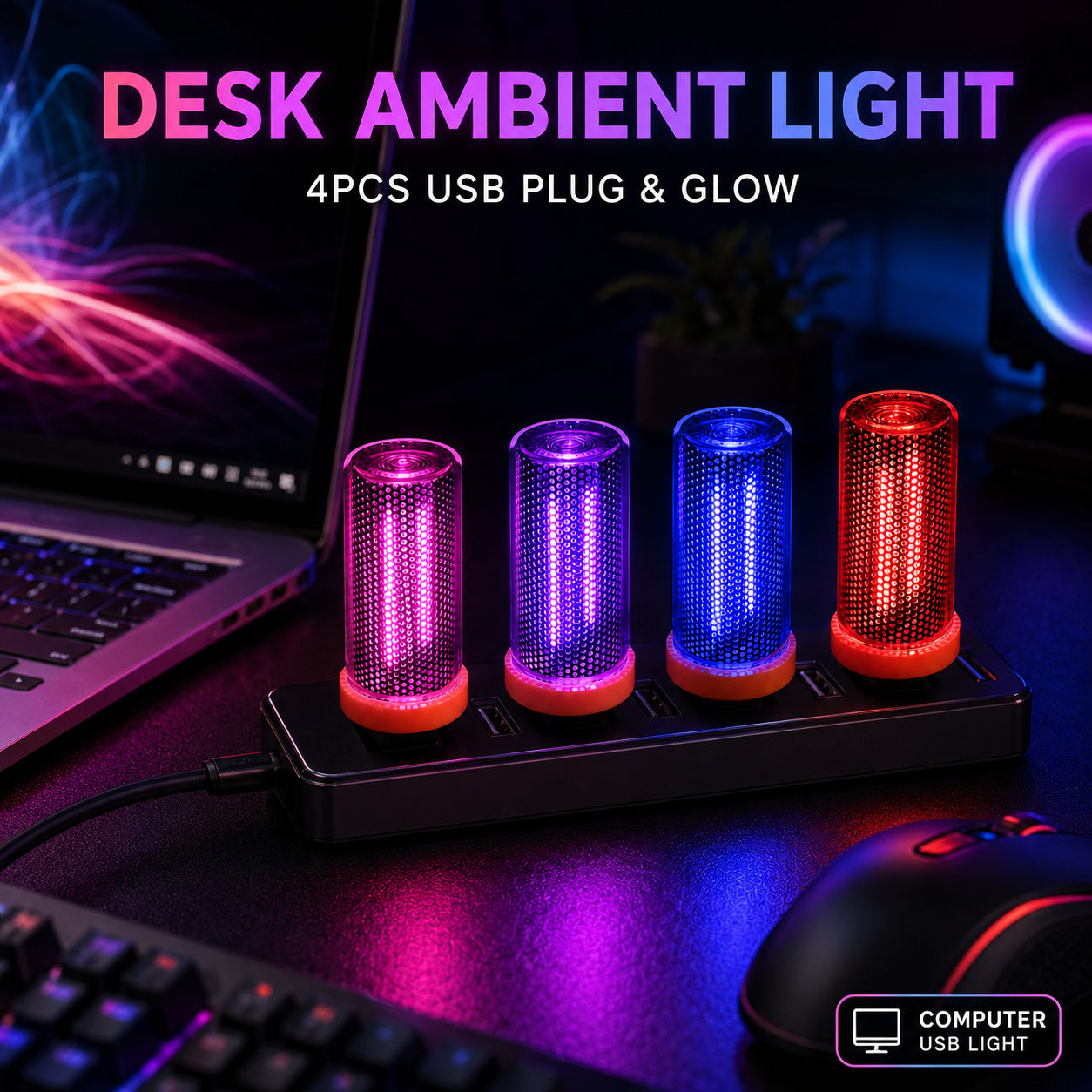 RGB LED Glass Bottle USB Ambient Lights, Touch-Sensitive Dimmable Mood Set, Glass