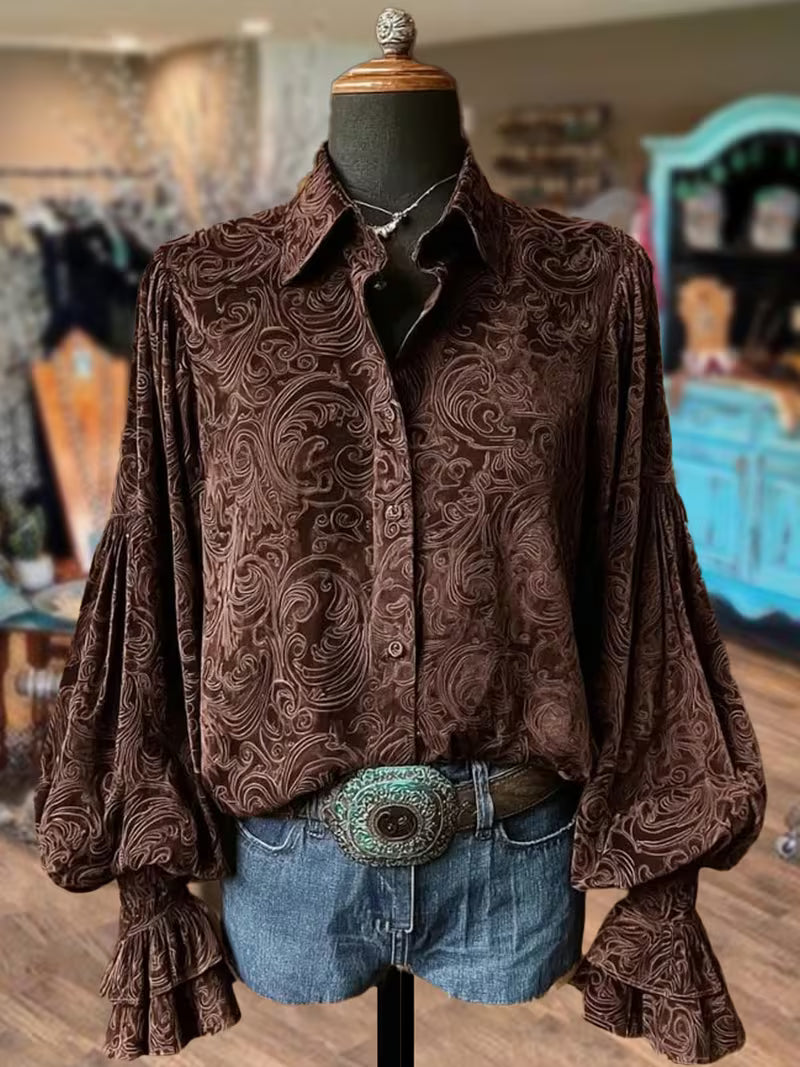 CHERRYBETTY Elegance Womens Tops And Blouses | Dark Brown Paisley, Brown