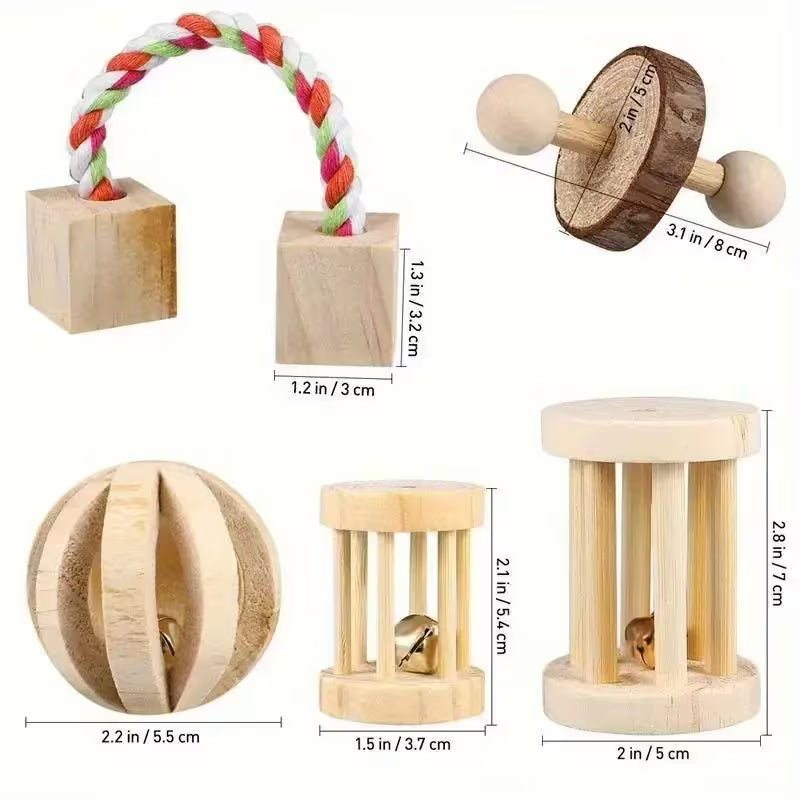 Set Small Pet Toys, Fun and Durable Wooden Animal Toys, Wooden