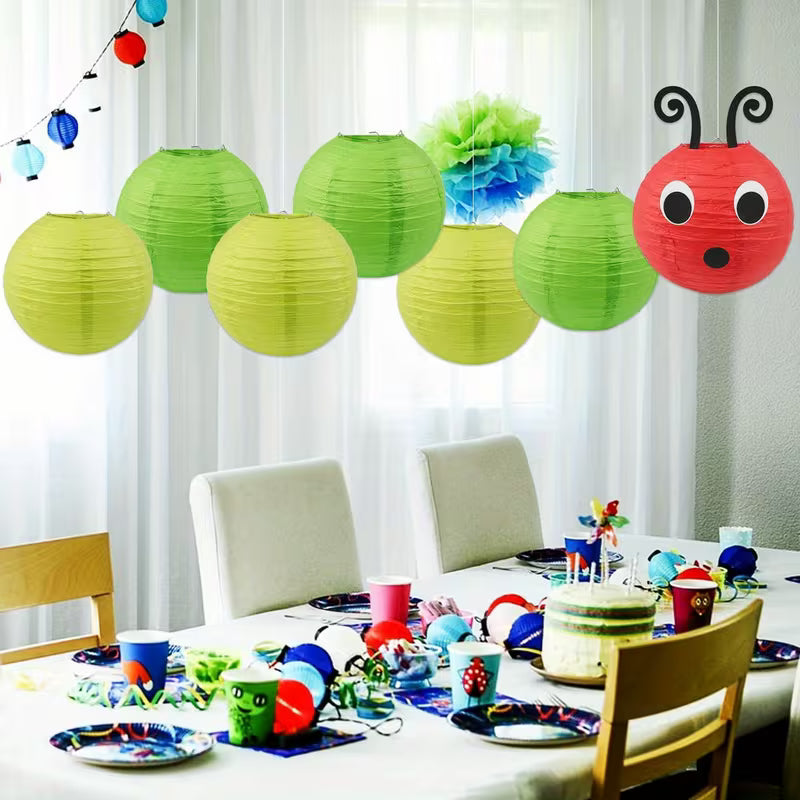 Caterpillar Paper Lanterns Red Green Paper Lanterns Set, Red