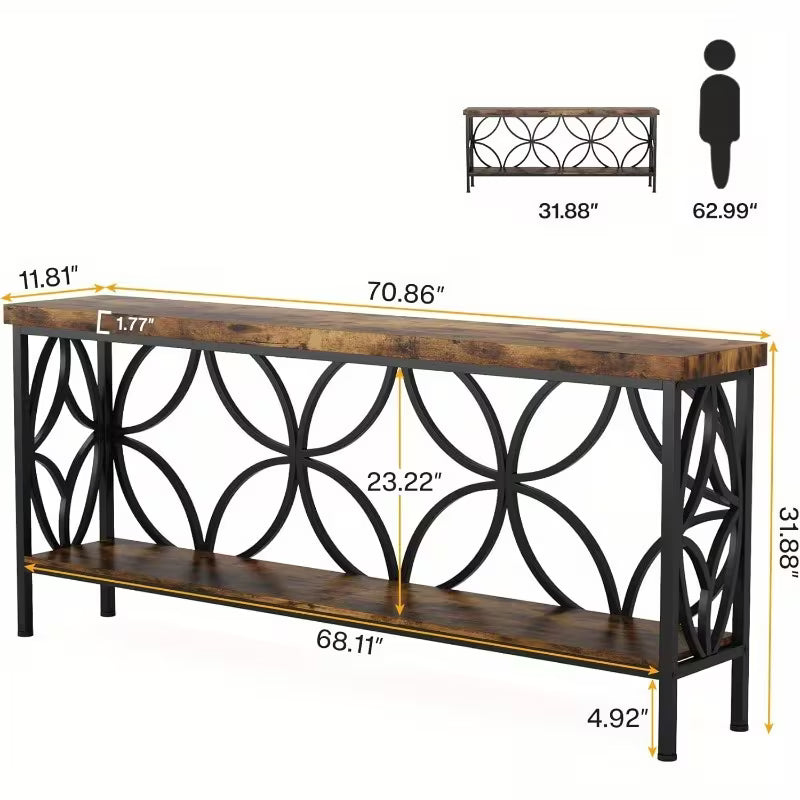 Unique Design Narrow Sofa Shelf at 70.9 Inches, Industrial Style Long Sofa Shelf Behind Couch