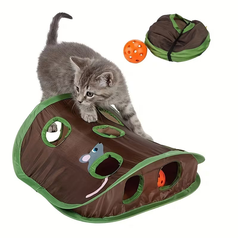 Mini Foldable Cat Tunnel Toy, Mouse Hole Set, Polyester