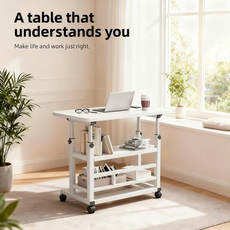Height-Adjustable Sewing And Crafting Workstation with Built-In Storage And Lockable Casters.