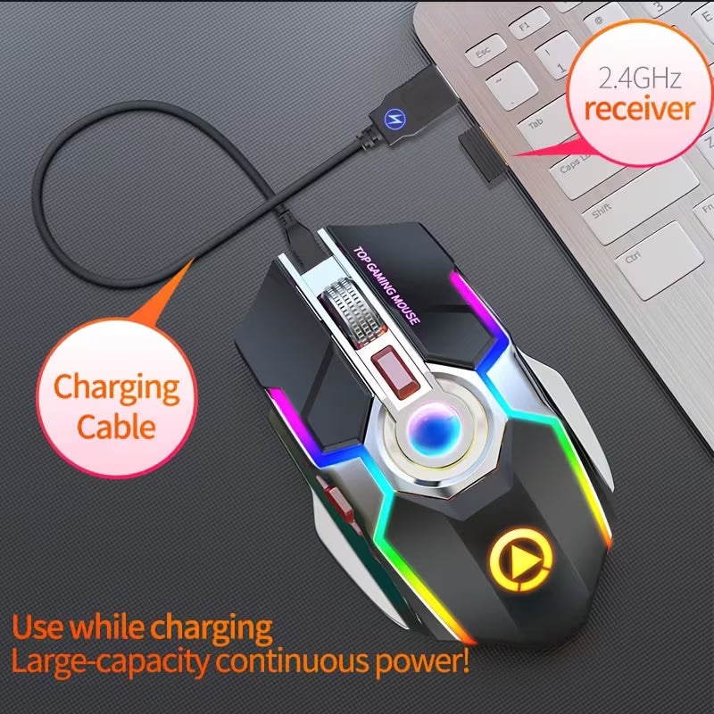 Silver Carving Rechargeable Wireless Mouse Silent Quiet Office Gaming Desktop, Silver