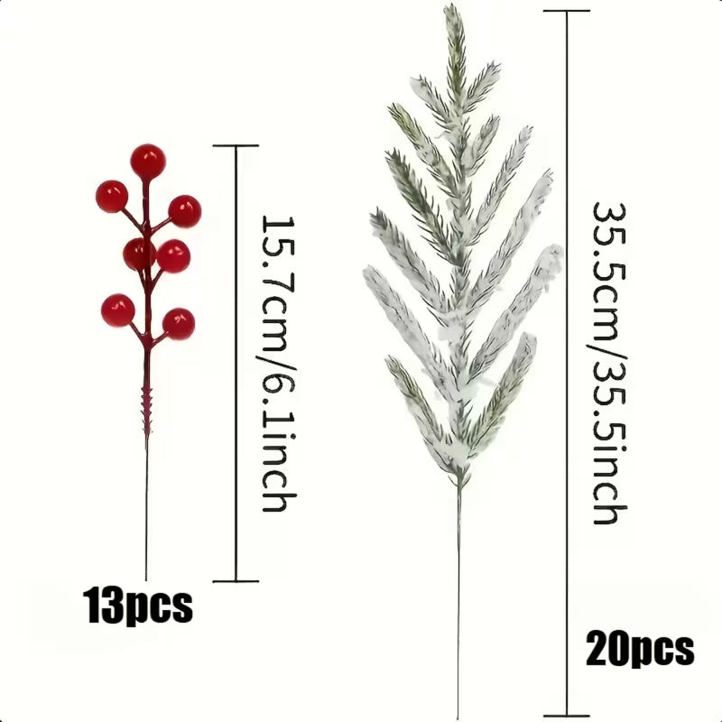 33 Realistic Norfolk Pine Branches with Red Berry Snowflakes