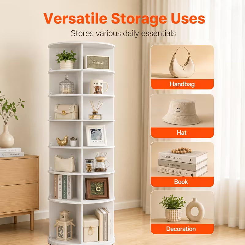 7-Tier 72.44in Tall Rotating Shelf - No-Drill Space-Saving Storage Rack, 360° Swivel Organizer