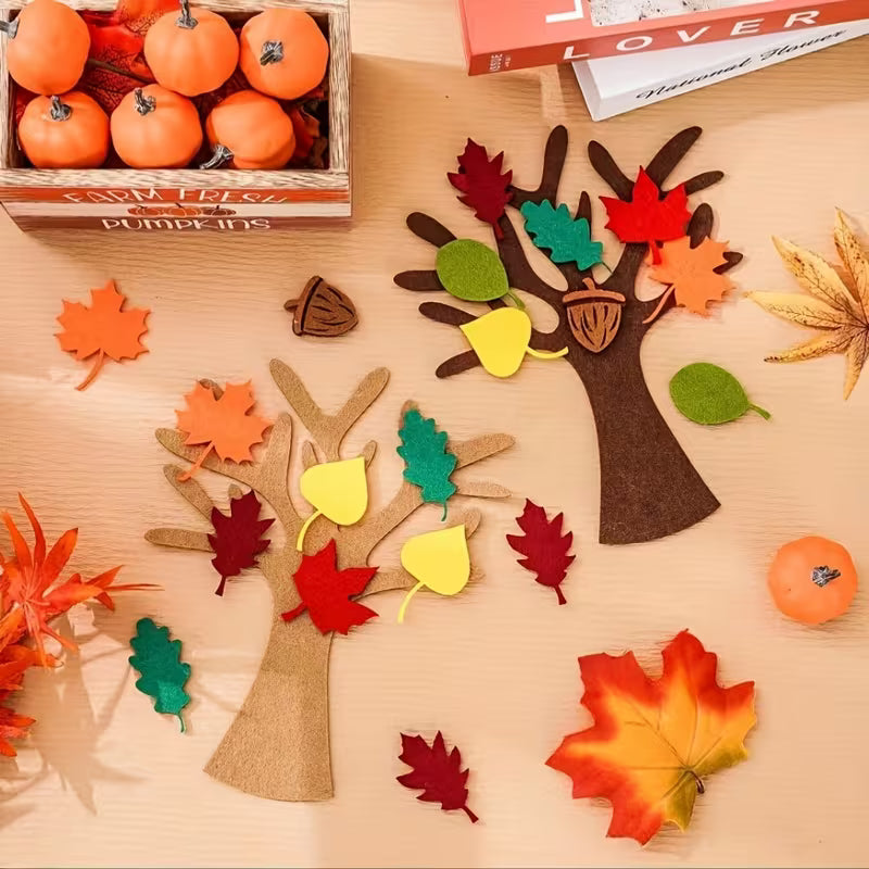 24pcs Fall Felt Tree Craft Kit - Autumn Tree Maple Leaf Decoration, DIY Arts Crafts