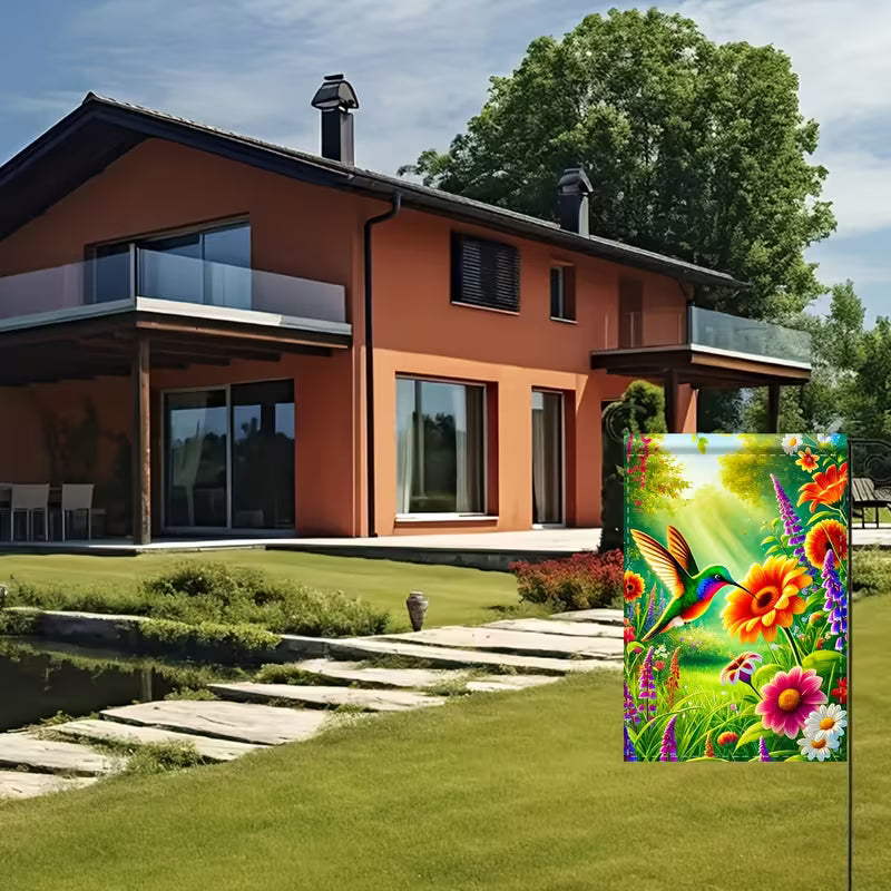 Vibrant Hummingbird Garden Flag - Polyester Outdoor Decor Set, Polyester