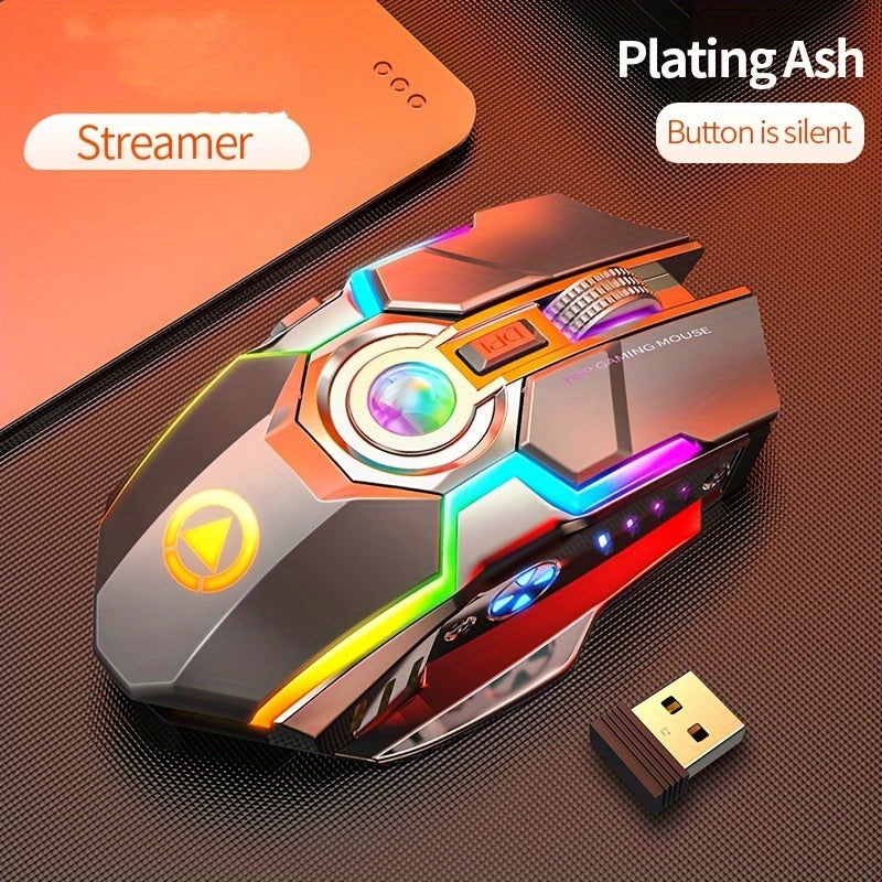 Silver Carving Rechargeable Wireless Mouse Silent Quiet Office Gaming Desktop, Silver