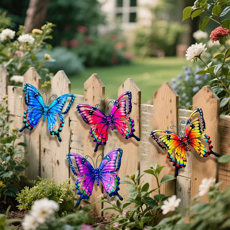Set of 3D Colorful Metal Butterfly Wall Art, Metal