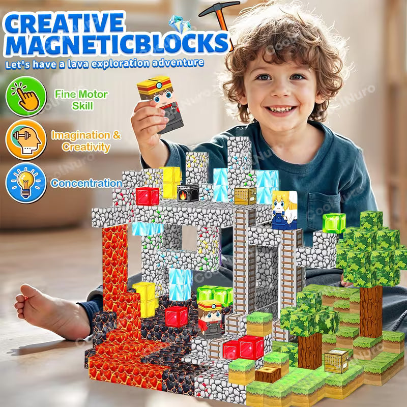 68/100/150-Piece Magnetic Building Blocks Adventure Theme Cube Set