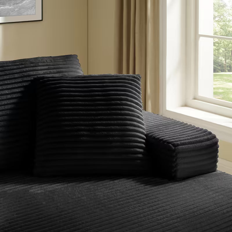 51-Inch Oversized Boneless Lounge Chaise Recliner - Corduroy Sofa, Black
