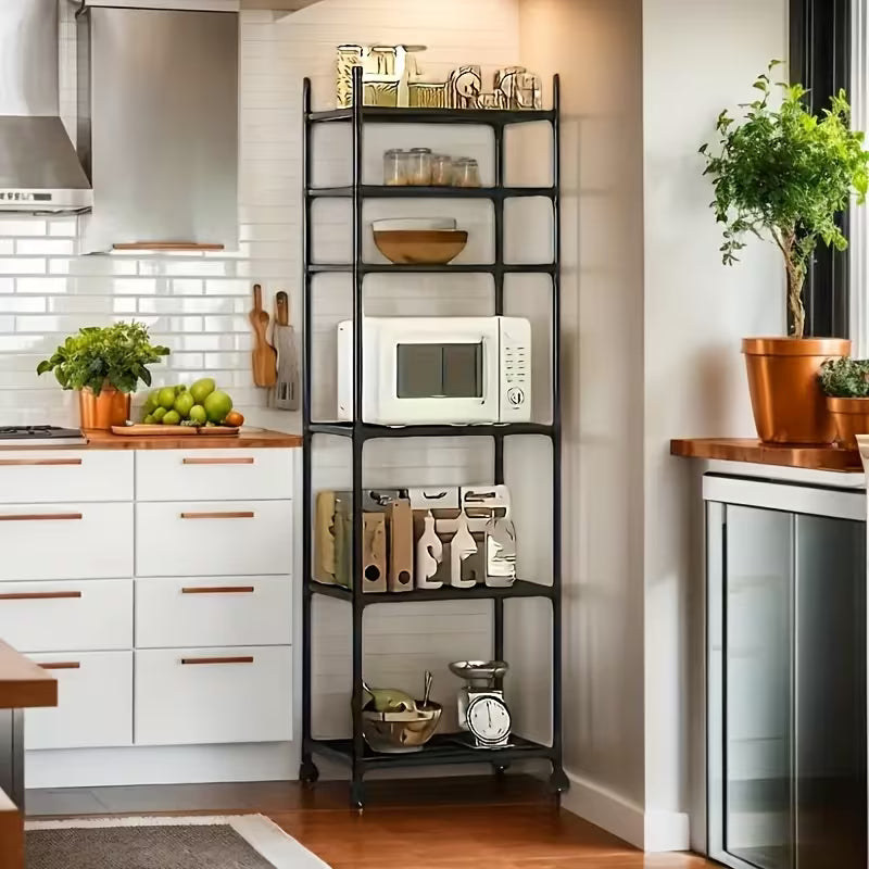 6-Tier Adjustable Rolling Metal Storage Cart - Multi-Purpose Organizer with Wheels & Hooks
