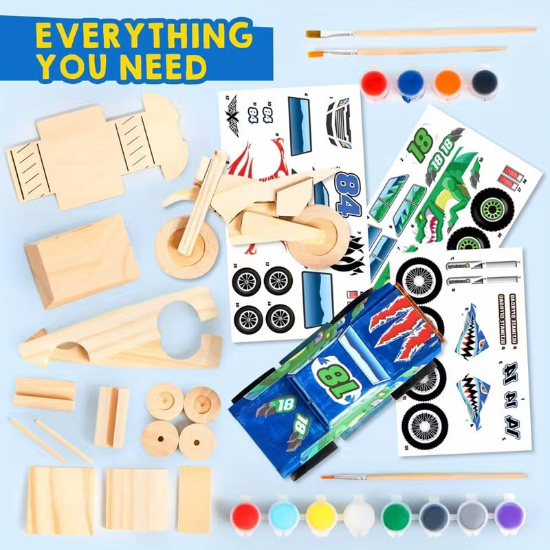 SYNCFUN Craft Set to Create and Decorate Your Own Wooden Race Car