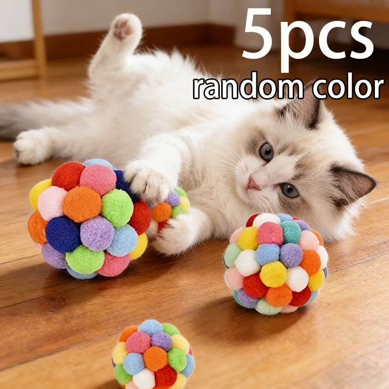 5pcs Cat Ball Toy Pet Elastic Bell Ball Self-Amusement Ball Set, Random Color