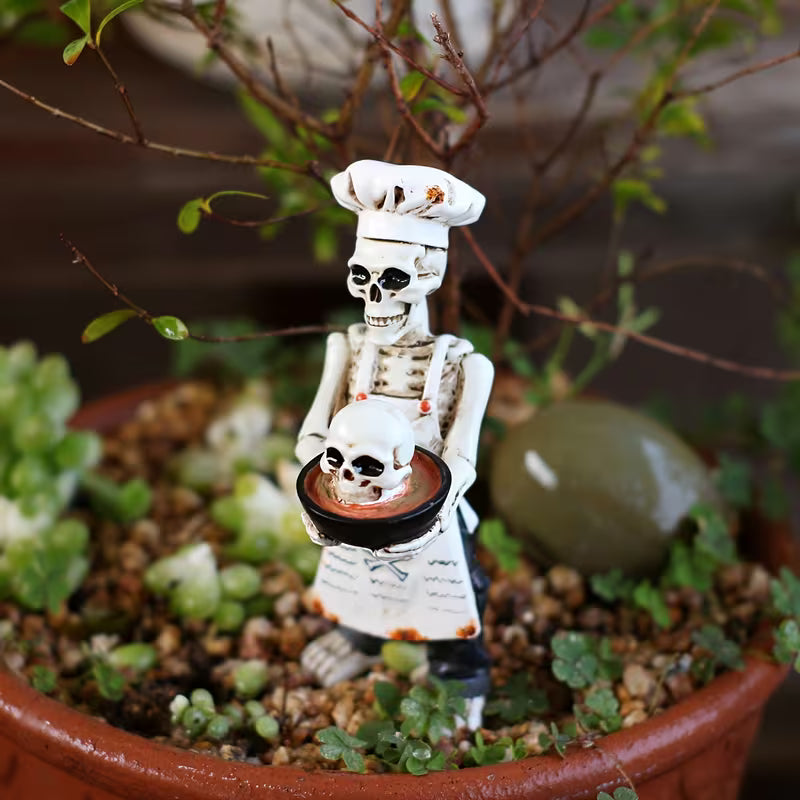 1pc Chef Hat Skull Ornament, Outdoor Garden Halloween Decoration Chef Skull