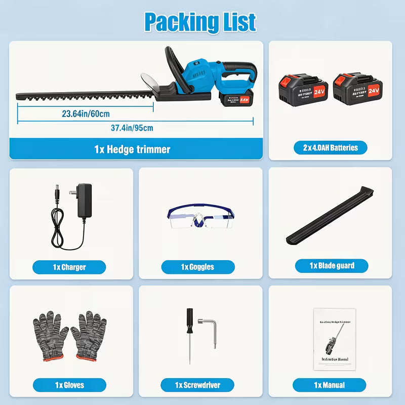 Cordless Hedge Trimmer And Pruner, 21V Battery, 23.64-Inch Set