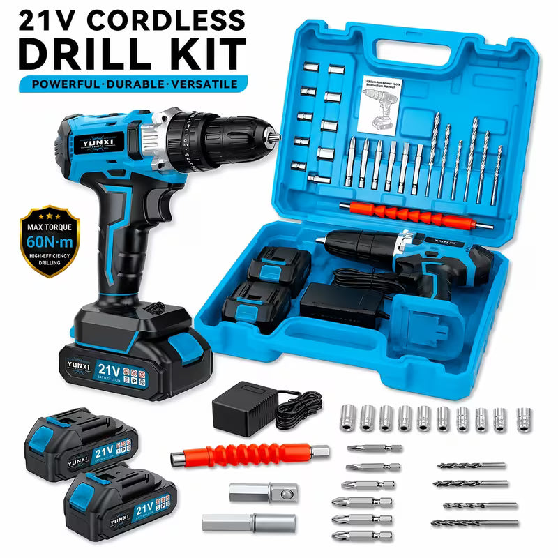 21V Cordless Drill/Driver Set, Featuring One Or Two Rechargeable Batteries, Variable Speed Control