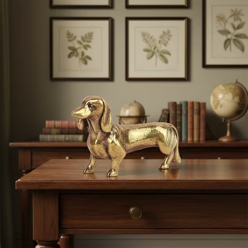 1pc Vintage Corgi Small Sculpture, Handmade Lost Wax Process Dachshund, Desk Decoration