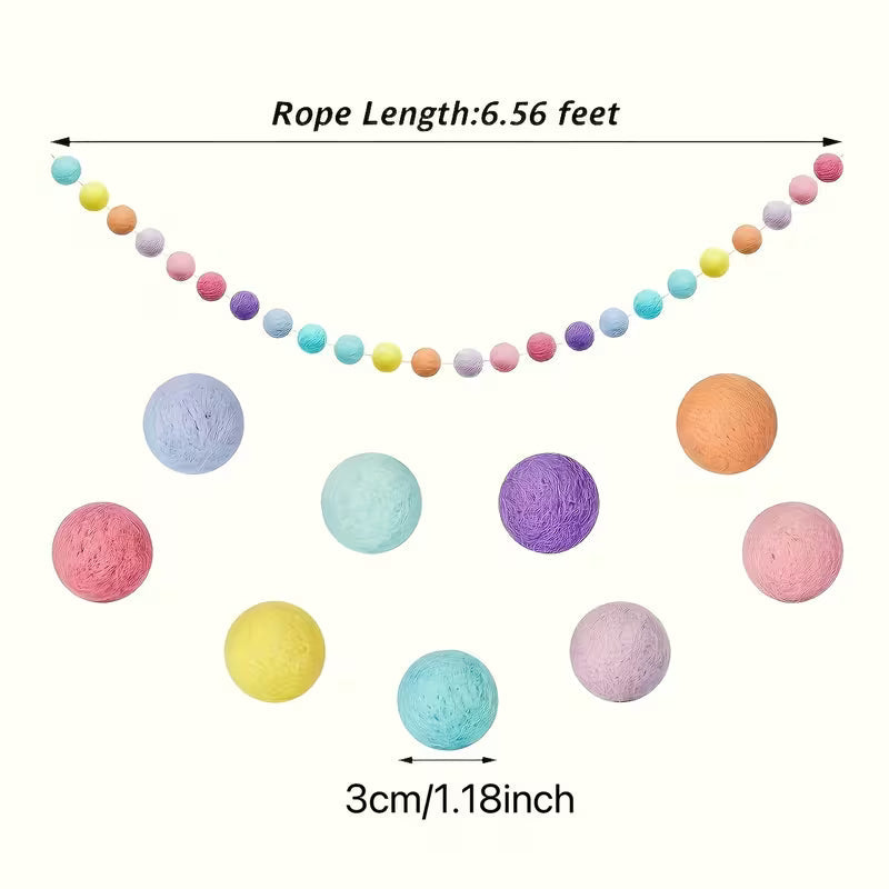 2pcs, 197-inch Colored Pom-pom Garland, Made of Felt or Polyester Fiber, 3cm (1.18 Inch)