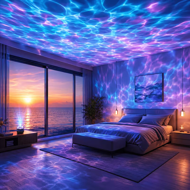 YETHKE USB-Powered Wave Ambient LED Lamp with Remote - 7-Color RGB, Dimmable Suitable for Bedroom