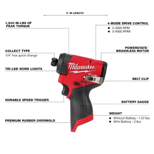 Milwaukee 3453-22 M12 Fuel 1/4 HEX Impact Driver KIT