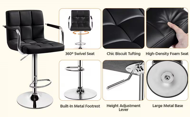 Costoffs 2pcs PU Leather Bar Stools Adjustable Swivel Set, Leather