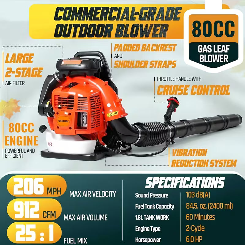 63/80CC Gasoline Backpack Blower, High-Performance Two-Stroke Gasoline Leaf